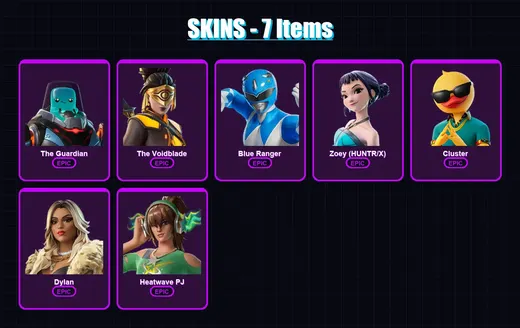 [PC/XBOX/PSN] | The Guardian | The Voidblade | Blue Ranger | Zoey (HUNTR/X) | Cluster | 7 skin | 18 pickaxe | 17 emote | 15 glider | Lv130