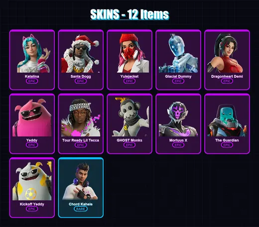 [PC/XBOX/PSN] | Katalina | Santa Dogg | Yulejacket | Glacial Dummy | Dragonheart Demi | 12 skin | 21 pickaxe | 8 emote | 13 glider | Lv130 — Game account