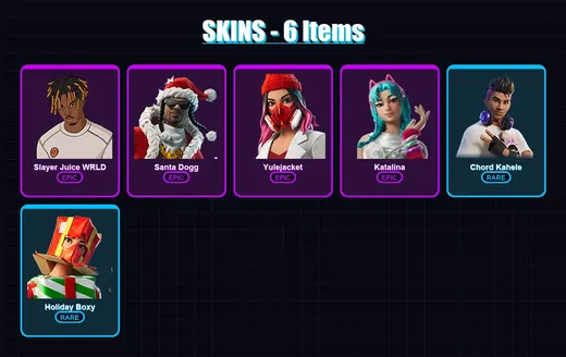 [PC/XBOX/PSN] | Slayer Juice WRLD | Santa Dogg | Yulejacket | Katalina | Chord Kahele | 6 skin | 24 pickaxe | 8 emote | 18 glider | Lv192