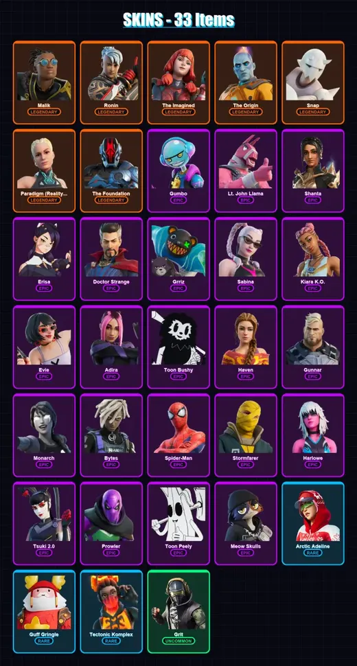 [PC/XBOX/PSN] | Malik | Ronin | The Imagined | The Origin | Snap | 33 skin | 34 pickaxe | 25 emote | 36 glider | Lv480 — Game account