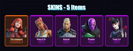 [PC/XBOX/PSN] | The Imagined | Kiara K.O. | Gunnar | Prowler | Tsuki 2.0 | 5 skin | 7 pickaxe | 7 emote | 9 glider | Lv81 — Game account