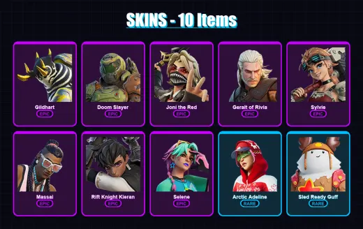 [PC/PSN] | Gildhart | Doom Slayer | Joni the Red | Geralt of Rivia | Sylvie | 10 skin | 12 pickaxe | 7 emote | 9 glider | Lv46