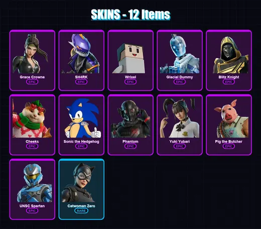 [PS4/PS5/PC] | Grace Crowne | SH4RK | Wrixel | Glacial Dummy | Blitz Knight | 12 skin | 72 pickaxe | 23 emote | 50 glider | Lv1284 — Game account