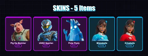 [PC/XBOX/PSN] | Pig the Butcher | UNSC Spartan | Polar Peely | Blizzabelle | Krisabelle | 5 skin | 22 pickaxe | 10 emote | 19 glider | Lv220