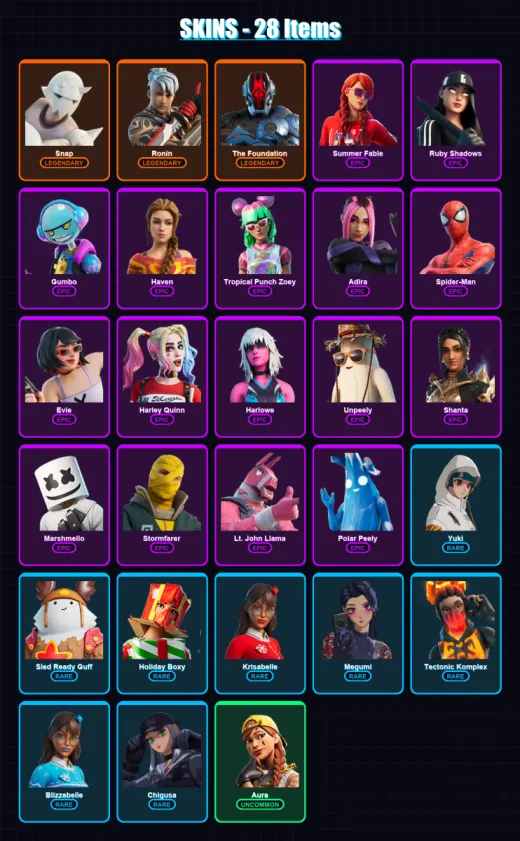 [PC/XBOX/PSN] | Snap | Ronin | The Foundation | Summer Fable | Ruby Shadows | 28 skin | 47 pickaxe | 38 emote | 39 glider | Lv822