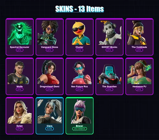 [PS4/PS5/XBOX/PC] | Spectral Devourer | Vanguard Slone | Cluster | GHOST Monks | The Voidblade | 13 skin | 30 pickaxe | 19 emote | 29 glider | Lv231 — Game account