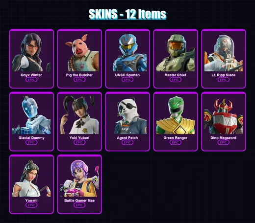 [PC/XBOX/PSN] | Onyx Winter | Pig the Butcher | UNSC Spartan | Master Chief | Lt. Ripp Slade | 12 skin | 50 pickaxe | 28 emote | 41 glider | Lv518 — Game account