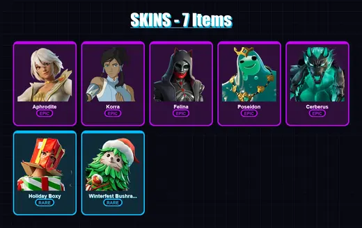 [PC/XBOX/PSN] | Aphrodite | Korra | Felina | Poseidon | Cerberus | 7 skin | 16 pickaxe | 13 emote | 14 glider | Lv347
