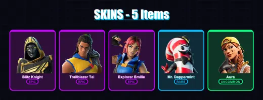 [PC/XBOX/PSN] | Blitz Knight | Trailblazer Tai | Explorer Emilie | Mr. Dappermint | Aura | 5 skin | 24 pickaxe | 14 emote | 17 glider | Lv369