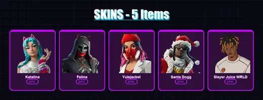 [PC/XBOX/PSN] | Katalina | Felina | Yulejacket | Santa Dogg | Slayer Juice WRLD | 5 skin | 33 pickaxe | 13 emote | 21 glider | Lv312