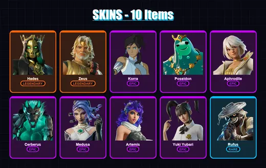 [PS4/PS5/XBOX/PC] | Hades | Zeus | Korra | Poseidon | Aphrodite | 10 skin | 39 pickaxe | 26 emote | 29 glider | Lv420 — Game account