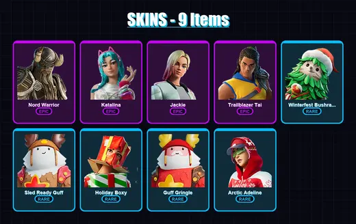 [PC/XBOX/PSN] | Nord Warrior | Katalina | Jackie | Trailblazer Tai | Winterfest Bushranger | 9 skin | 18 pickaxe | 17 emote | 21 glider | Lv375