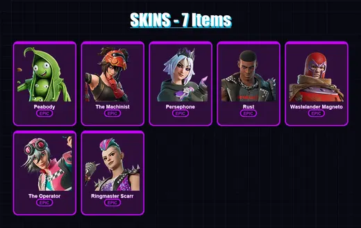 [PC/XBOX/PSN] | Peabody | The Machinist | Persephone | Rust | Wastelander Magneto | 7 skin | 16 pickaxe | 7 emote | 15 glider | Lv110 — Game account