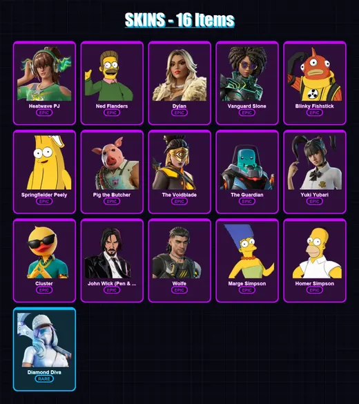 [PS4/PS5/XBOX/PC] | Heatwave PJ | Ned Flanders | Dylan | Vanguard Slone | Blinky Fishstick | 16 skin | 37 pickaxe | 22 emote | 28 glider | Lv301 — Game account