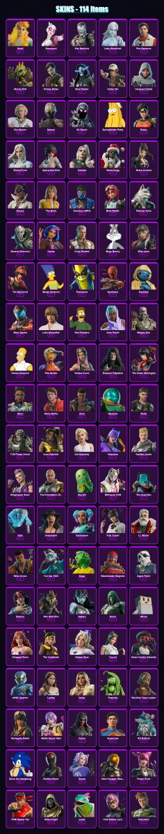 [PS4/PS5/PC] | Soleil | Gwenpool | War Machine | Lady Windfrost | Poe Dameron | 114 skin | 161 pickaxe | 109 emote | 98 glider | Lv950