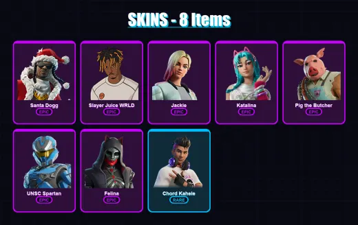 [PC/XBOX/PSN] | Santa Dogg | Slayer Juice WRLD | Jackie | Katalina | Pig the Butcher | 8 skin | 52 pickaxe | 15 emote | 27 glider | Lv461 — Game account