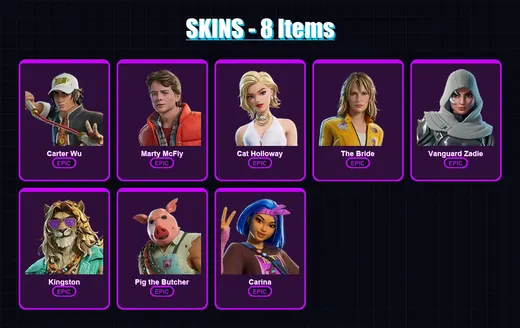 [PC/XBOX/PSN] | Carter Wu | Marty McFly | Cat Holloway | The Bride | Vanguard Zadie | 8 skin | 31 pickaxe | 18 emote | 23 glider | Lv240 — Game account
