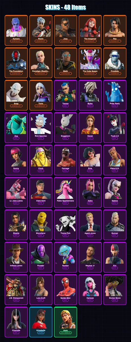 [SWITCH/XBOX/PSN/PC] | Kymera | Ronin | Joey | The Imagined | Raz | 48 skin | 53 pickaxe | 37 emote | 53 glider | Lv665