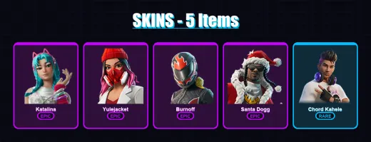 [PC/XBOX/PSN] | Katalina | Yulejacket | Burnoff | Santa Dogg | Chord Kahele | 5 skin | 19 pickaxe | 7 emote | 13 glider | Lv128