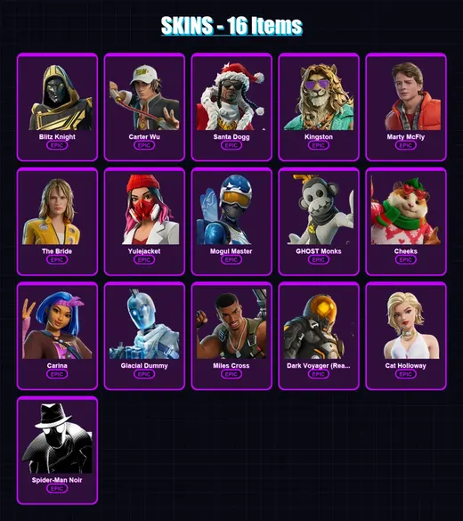 [PC/XBOX/PSN] | Blitz Knight | Carter Wu | Santa Dogg | Kingston | Marty McFly | 16 skin | 58 pickaxe | 29 emote | 40 glider | Lv669 — Game account