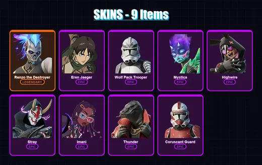 [PC/XBOX/PSN] | Renzo the Destroyer | Eren Jaeger | Wolf Pack Trooper | Mystica | Highwire | 9 skin | 10 pickaxe | 7 emote | 12 glider | Lv112 — Game account