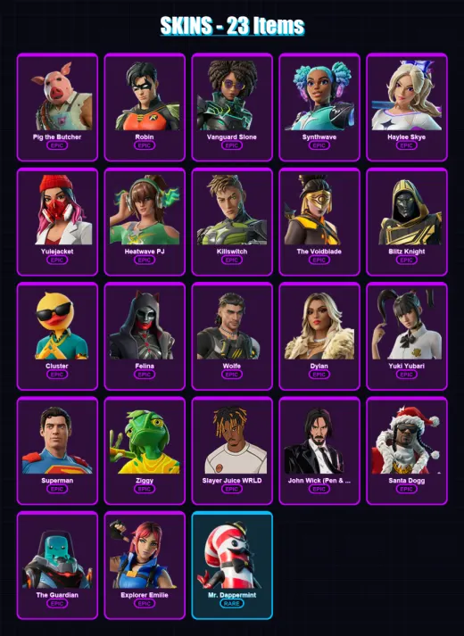 [PC/XBOX/PSN] | Pig the Butcher | Robin | Vanguard Slone | Synthwave | Haylee Skye | 23 skin | 74 pickaxe | 39 emote | 50 glider | Lv549