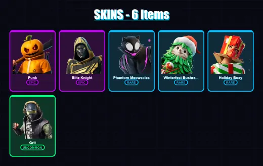 [PC/XBOX/PSN] | Punk | Blitz Knight | Phantom Meowscles | Winterfest Bushranger | Holiday Boxy | 6 skin | 15 pickaxe | 8 emote | 15 glider | Lv191