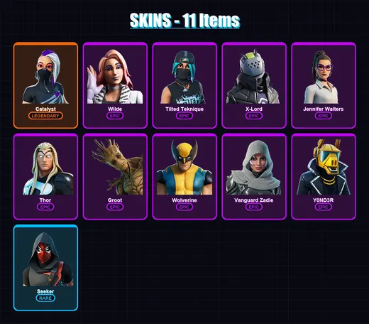 [PC/PSN] | Catalyst | Wilde | Tilted Teknique | X-Lord | Jennifer Walters | 11 skin | 30 pickaxe | 23 emote | 26 glider | Lv417 — Game account