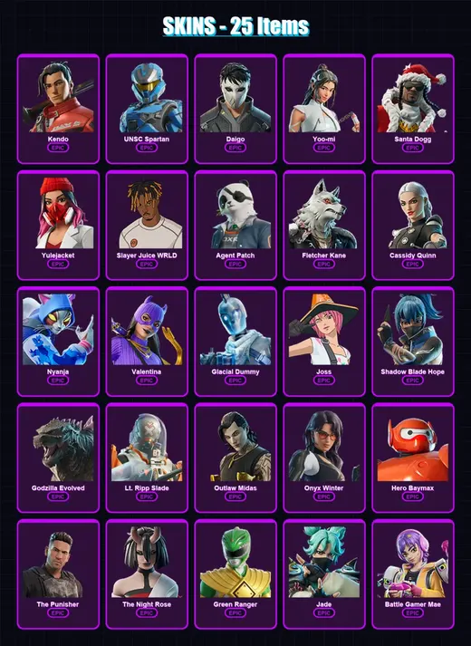[PC/XBOX/PSN] | Kendo | UNSC Spartan | Daigo | Yoo-mi | Santa Dogg | 25 skin | 75 pickaxe | 41 emote | 56 glider | Lv897