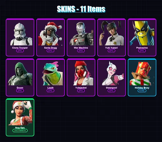[PC/PSN] | Clone Trooper | Santa Dogg | War Machine | Yuki Yubari | Peelverine | 11 skin | 35 pickaxe | 14 emote | 21 glider | Lv365 — Game account