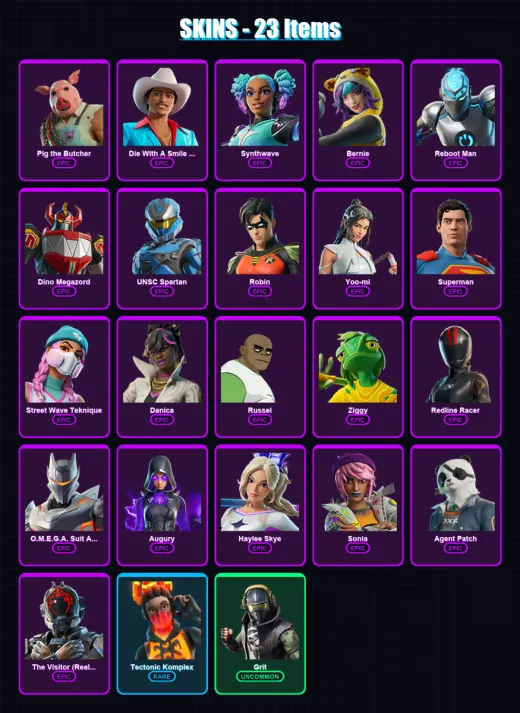 [PC/PSN] | Pig the Butcher | Die With A Smile Bruno | Synthwave | Bernie | Reboot Man | 23 skin | 38 pickaxe | 25 emote | 26 glider | Lv290