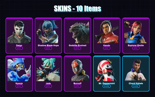 [PC/XBOX/PSN] | Daigo | Shadow Blade Hope | Godzilla Evolved | Kendo | Explorer Emilie | 10 skin | 30 pickaxe | 14 emote | 28 glider | Lv208