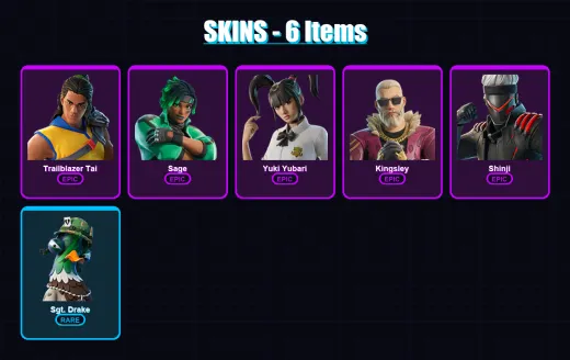 [PS4/PS5/PC] | Trailblazer Tai | Sage | Yuki Yubari | Kingsley | Shinji | 6 skin | 56 pickaxe | 20 emote | 36 glider | Lv306