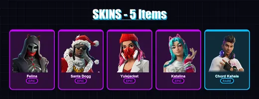 [PC/XBOX/PSN] | Felina | Santa Dogg | Yulejacket | Katalina | Chord Kahele | 5 skin | 18 pickaxe | 7 emote | 10 glider | Lv140