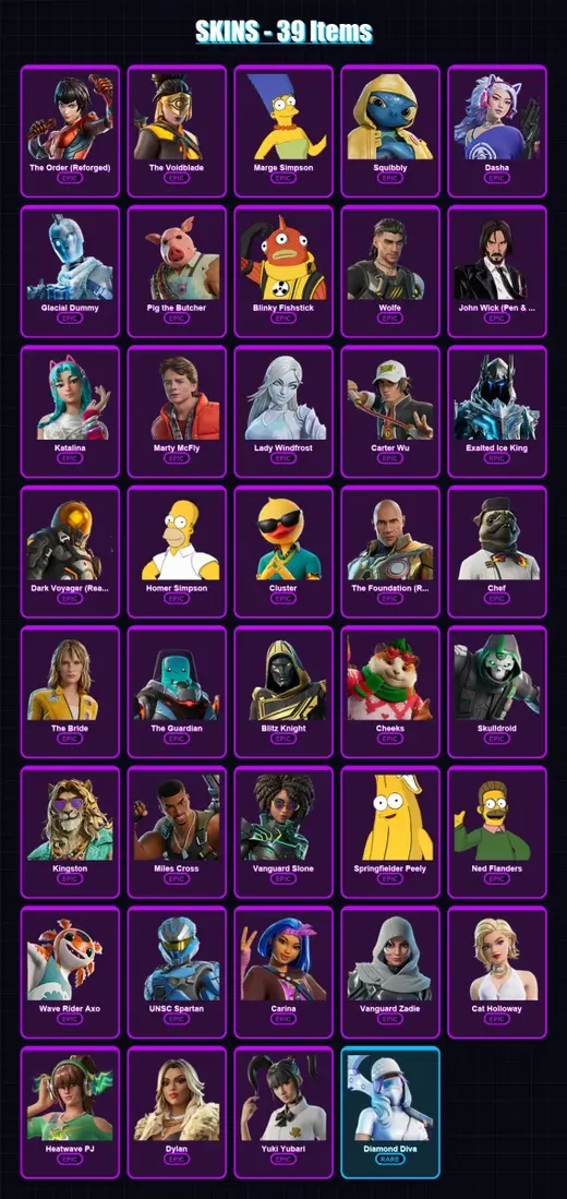[SWITCH/XBOX/PC] | The Order (Reforged) | The Voidblade | Marge Simpson | Squibbly | Dasha | 39 skin | 96 pickaxe | 51 emote | 64 glider | Lv1322 — Game account