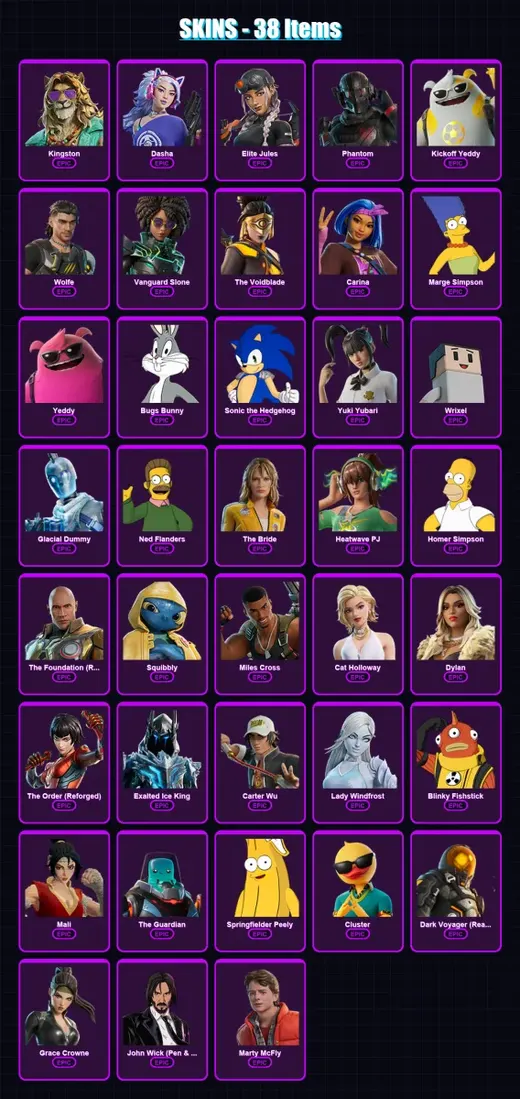 [PC/XBOX] | Kingston | Dasha | Elite Jules | Phantom | Kickoff Yeddy | 38 skin | 65 pickaxe | 37 emote | 49 glider | Lv696 — Game account