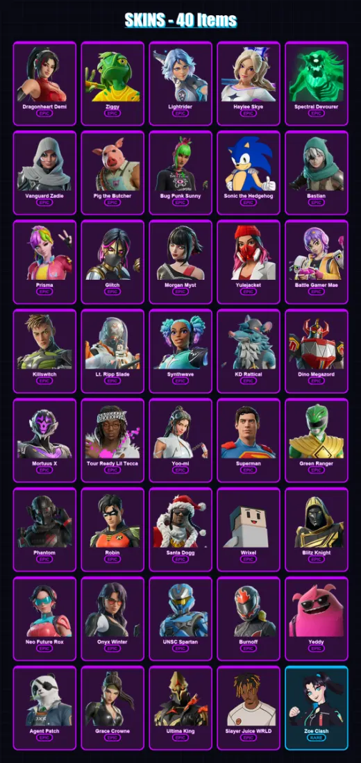 [PC/XBOX/PSN] | Dragonheart Demi | Ziggy | Lightrider | Haylee Skye | Spectral Devourer | 40 skin | 106 pickaxe | 44 emote | 66 glider | Lv961