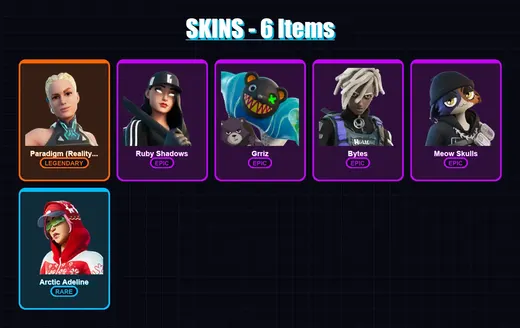 [PC/XBOX/PSN] | Paradigm (Reality-659) | Ruby Shadows | Grriz | Bytes | Meow Skulls | 6 skin | 13 pickaxe | 15 emote | 19 glider | Lv224 — Game account