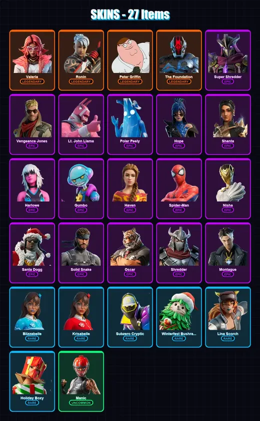 [PS4/PS5/XBOX/PC] | Valeria | Ronin | Peter Griffin | The Foundation | Super Shredder | 27 skin | 37 pickaxe | 39 emote | 34 glider | Lv451 — Game account