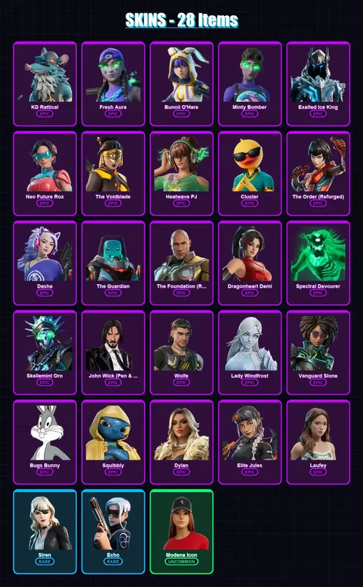 [PC/PSN] | KD Rattical | Fresh Aura | Bunnii O'Hare | Minty Bomber | Exalted Ice King | 28 skin | 45 pickaxe | 29 emote | 33 glider | Lv506