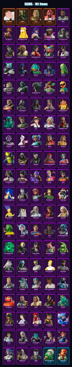 [PC/PSN] | Peter Griffin | Hades | Zeus | Valeria | Shuri | 101 skin | 151 pickaxe | 96 emote | 106 glider | Lv1266