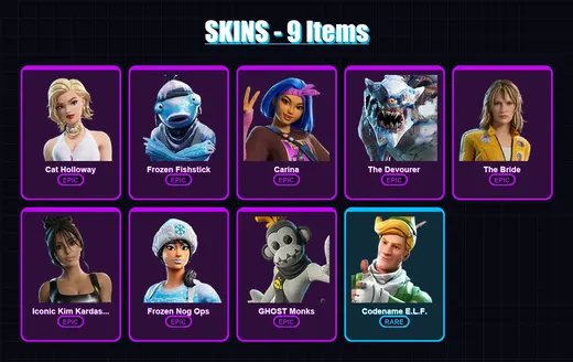 [PC/XBOX/PSN] | Cat Holloway | Frozen Fishstick | Carina | The Devourer | The Bride | 9 skin | 9 pickaxe | 7 emote | 9 glider | Lv51 — Game account