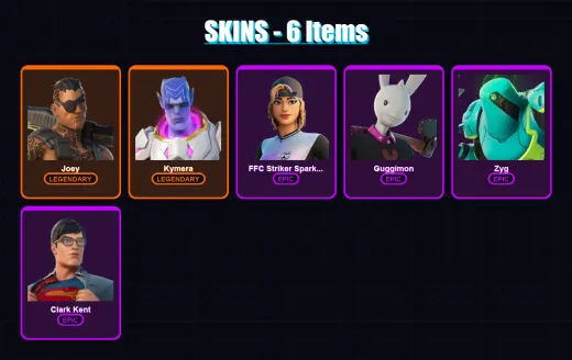 [PC/XBOX/PSN] | Joey | Kymera | FFC Striker Sparkplug | Guggimon | Zyg | 6 skin | 9 pickaxe | 11 emote | 9 glider | Lv120