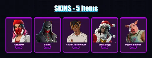 [PC/XBOX/PSN] | Yulejacket | Felina | Slayer Juice WRLD | Santa Dogg | Pig the Butcher | 5 skin | 55 pickaxe | 26 emote | 37 glider | Lv1061