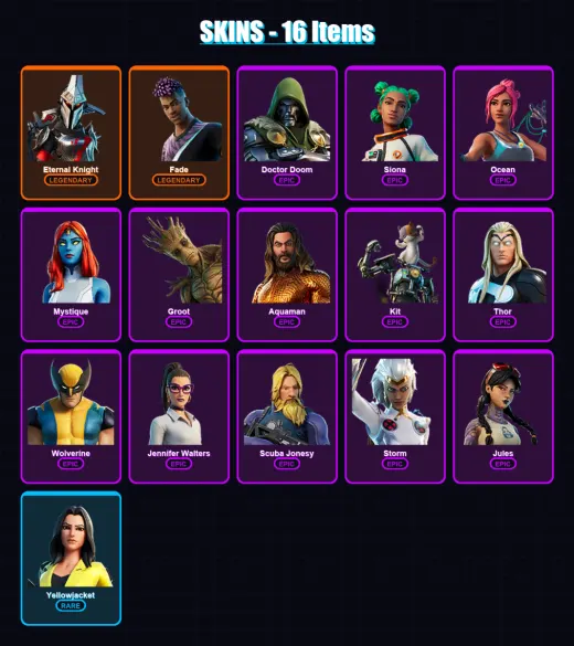 [PC/XBOX/PSN] | Eternal Knight | Fade | Doctor Doom | Siona | Ocean | 16 skin | 26 pickaxe | 17 emote | 25 glider | Lv404
