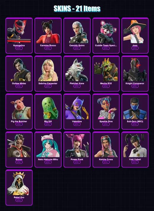 [PC/XBOX/PSN] | Nyangelica | Carmine Rosso | Cassidy Quinn | Cuddle Team Specialist | Joss | 21 skin | 33 pickaxe | 23 emote | 20 glider | Lv185 — Game account