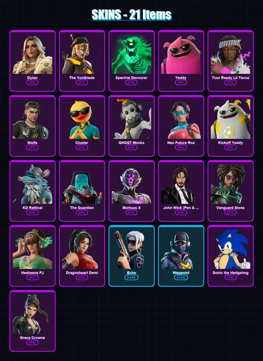 [PC/XBOX/PSN] | Dylan | The Voidblade | Spectral Devourer | Yeddy | Tour Ready Lil Tecca | 21 skin | 24 pickaxe | 19 emote | 18 glider | Lv279