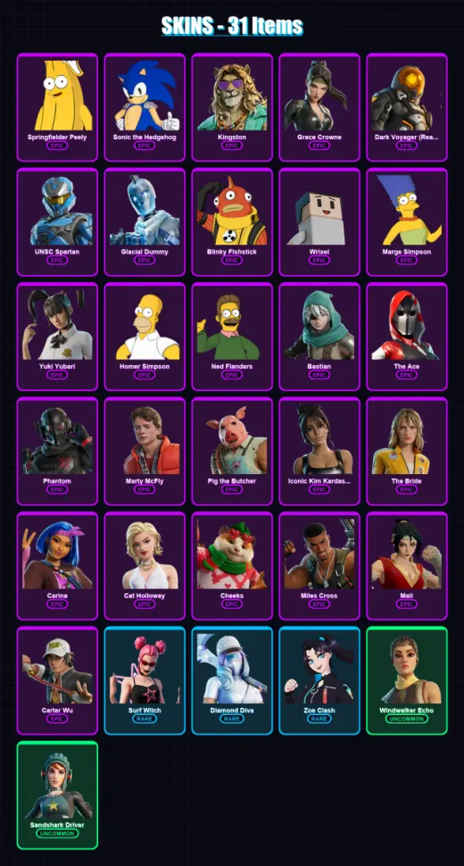 [PC/XBOX/PSN] | Springfielder Peely | Sonic the Hedgehog | Kingston | 31 skin | Lv636
