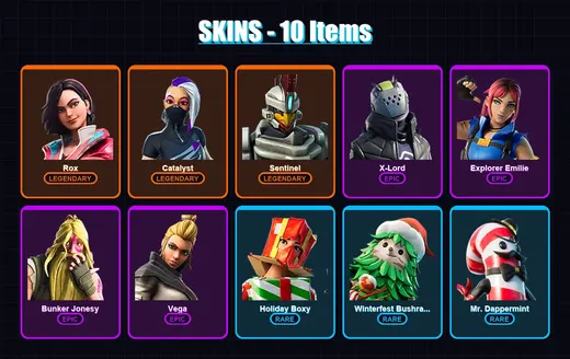 [PS4/PS5/XBOX/PC] | Rox | Catalyst | Sentinel | X-Lord | Explorer Emilie | 10 skin | 7 pickaxe | 7 emote | 10 glider | Lv113 — Game account