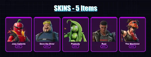 [PC/XBOX/PSN] | Joey Caliente | Dave the Diver | Peabody | Rust | The Machinist | 5 skin | 10 pickaxe | 11 emote | 10 glider | Lv80